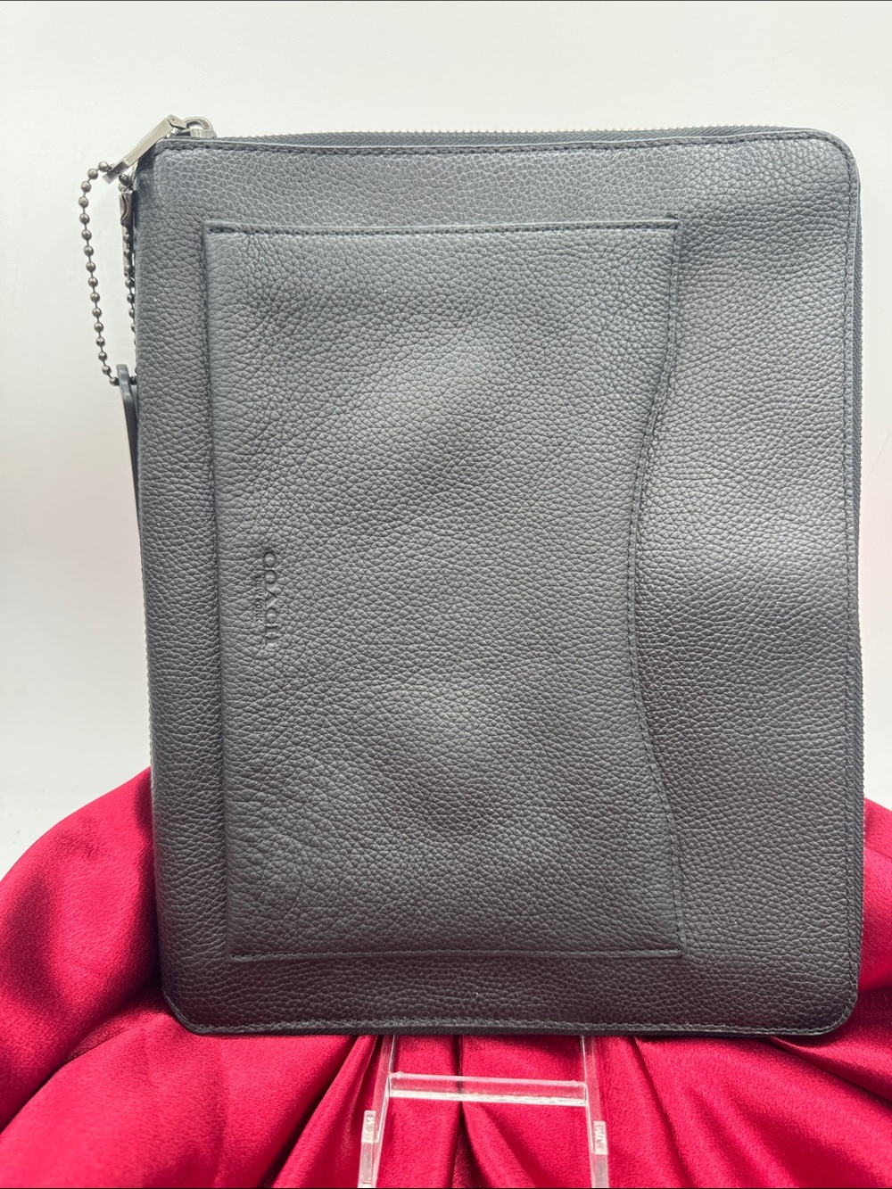 Coach Black Pebbled Leather Zip Tablet Folio